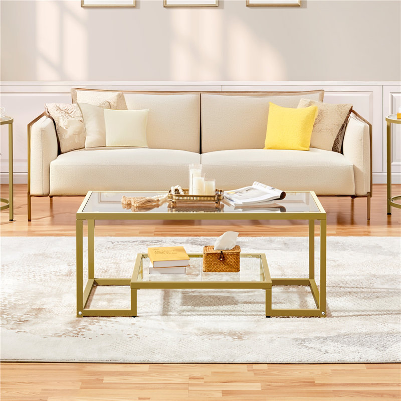 Frame Coffee Table with Storage, Gold