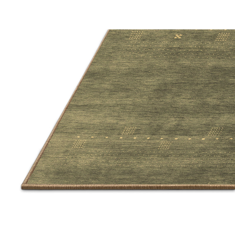 Tapis en laine / polyester tissé à la machine en gris / vert, Tapis de couloir 2 pi x 5 pi