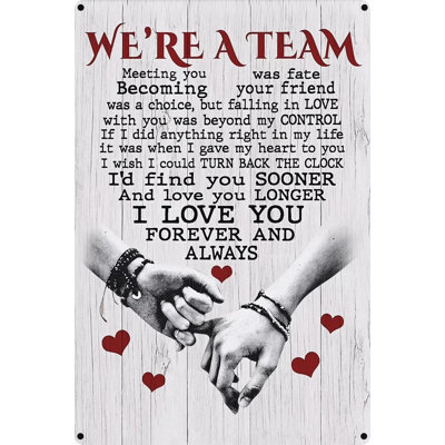 We're A Team Couple Poster Gift for Him, Her, Husband Wife Christmas Birthday Anniversary Couple Lover Art Metal Tin Sign Office, Suitable for Bar, Home, Farmhouse, Cafe,Metal Sign Vintage 8*12inch