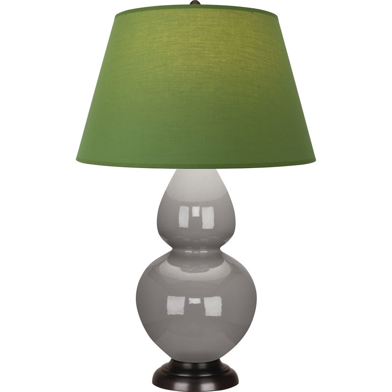 Lampe de table double gourde en céramique, Thé vert / taupe, Taupe fumé glacé / bronze, Bronze