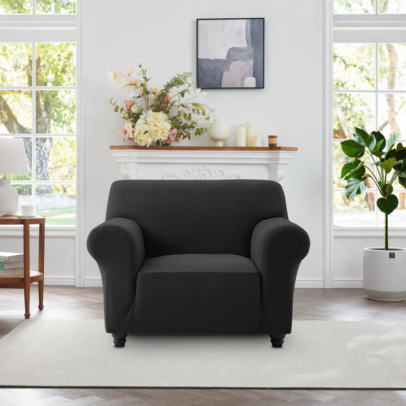 Luxury Spandex Sofa Slip Cover Stretchable Elastic Couch 1 SEATER , Black