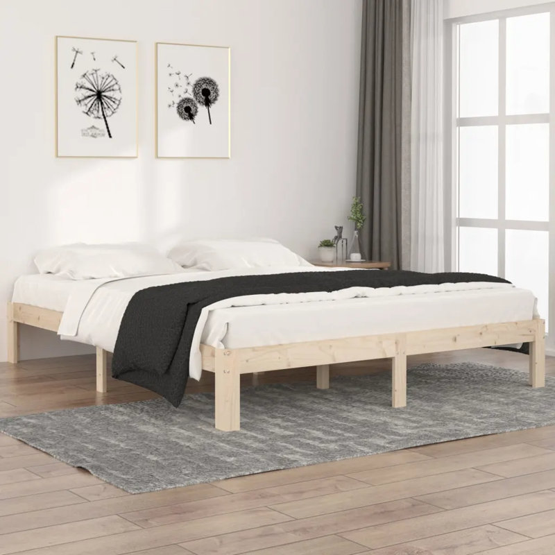 Bed Frame Solid Wood, Natural, European Kingsize (160 x 200cm)