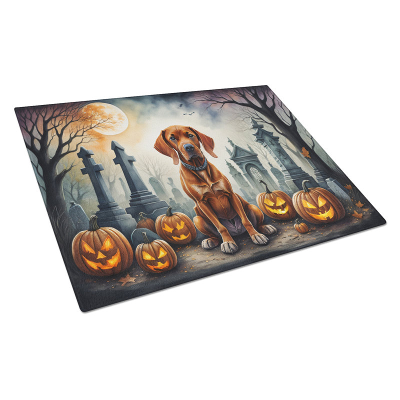 Vizsla Spooky Halloween Glass Cutting Board Large