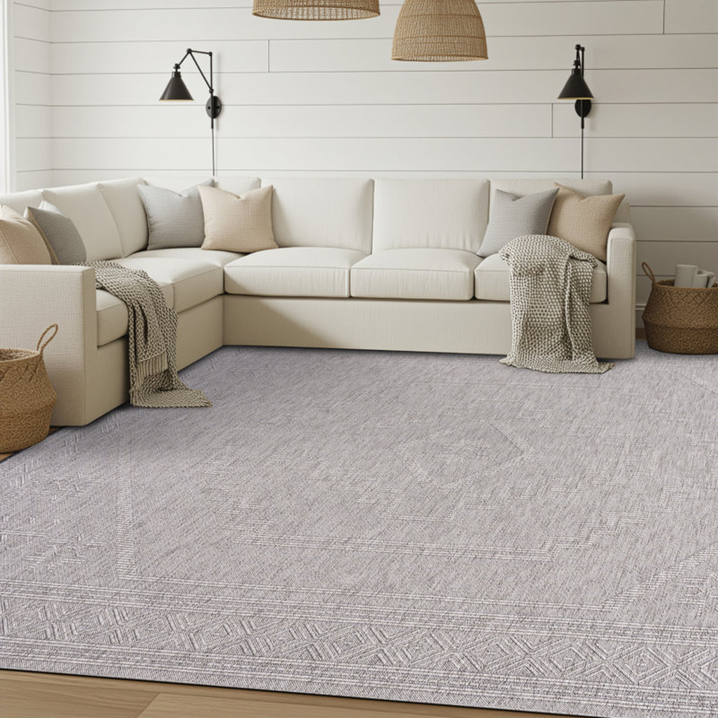 Brenly Moroccan Machine Washable Non Skid Indoor Area Rug - Light Gray, Rectangle 5' x 6'11"