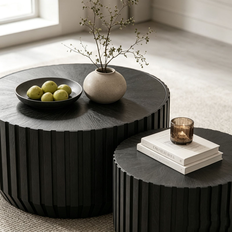 Ensemble de 2 tables basses cannelées noires