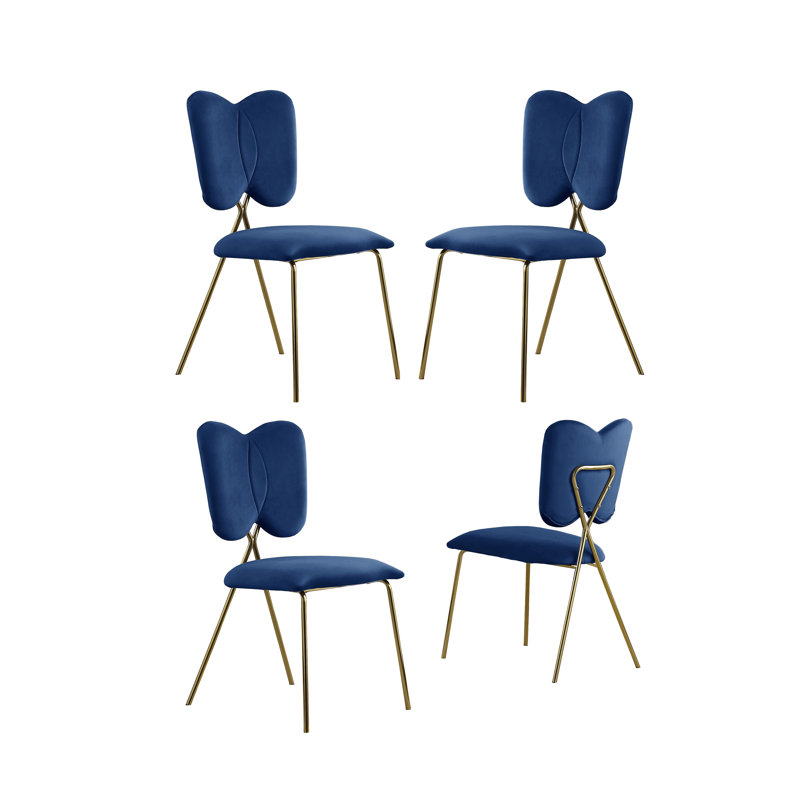 Velvet Wing Back Side Chairs, Gold, Blue