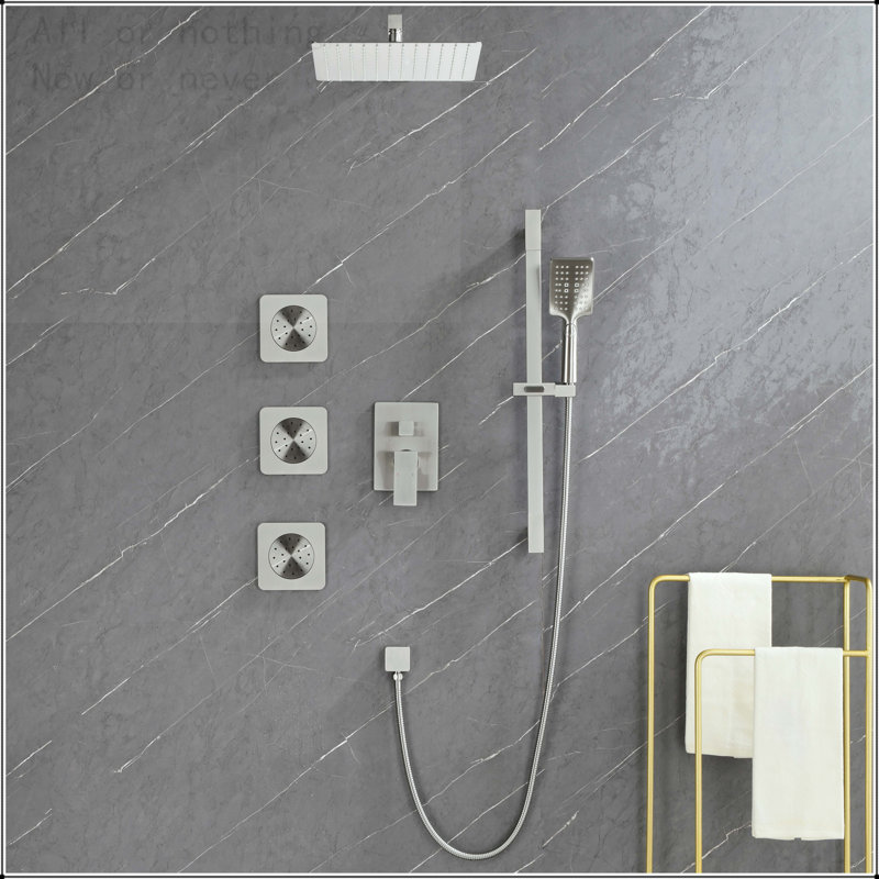 Système de douche mural multifonctionnel avec jets pour le corps, nickel brossé, Nickel brossé