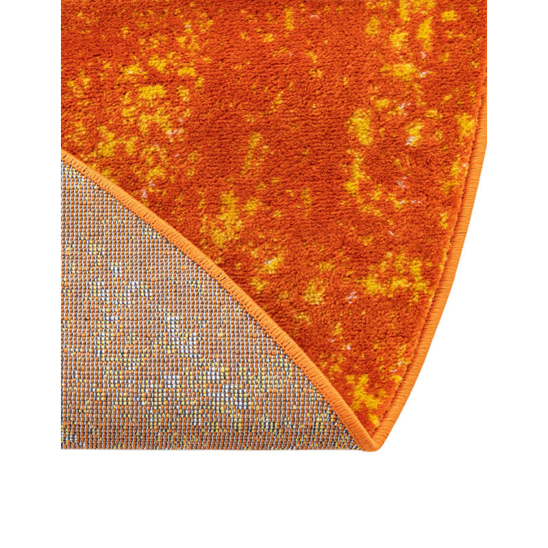 Tapis à motif oriental orange Brandt, Rond 7 pi 1 po