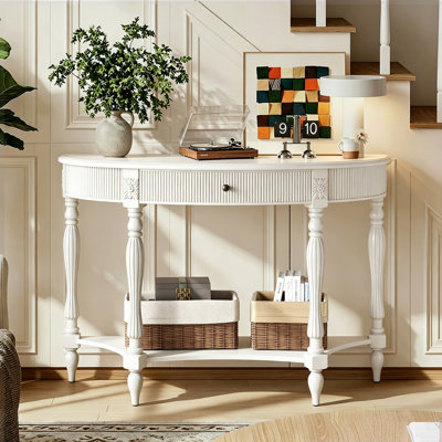 45'' Farmhouse Half Moon Console Table,   Vintage Entryway Table For Living Room,Hallway Or Foyer