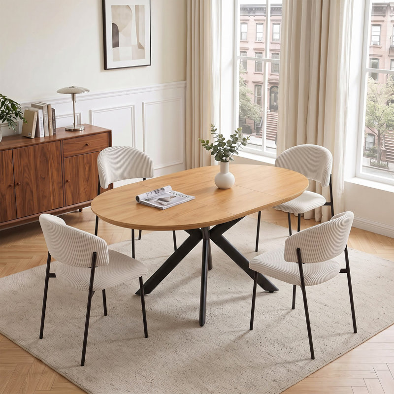 Ensemble de table de salle à manger extensible 5 pièces avec plateau en panneau de fibres à densité moyenne, pieds en métal et 4 chaises de salle à manger rembourrées