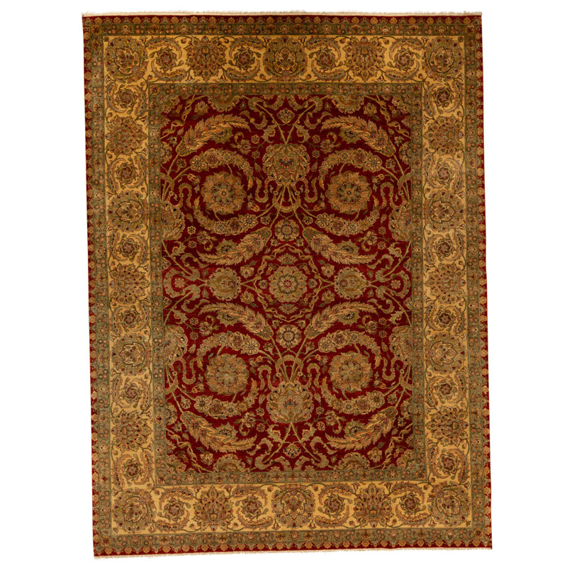Tapis rouge et or noué à la main de haute qualité