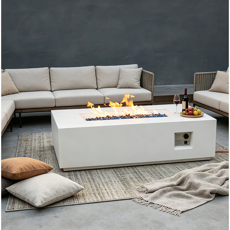 Dublin 52" Rectangle Concrete Fire Table Beige Color, White