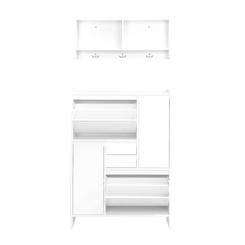 Multi-Functional Tipping Bucket Shoe Cabinet With Wall Cabinet, Space-Saving Design Foyer Cabinet With 2 Flip Drawers, Versatile Side Cabinet For Hallway
