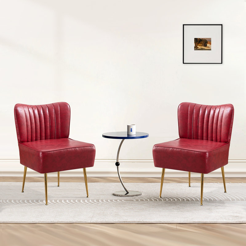 PU Leather Upholstered Accent Side Chair For Living room, Bedroom, Wine Red Faux Leather