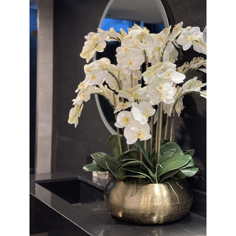 Orchid Faux Floral Arrangement in Vase, White
