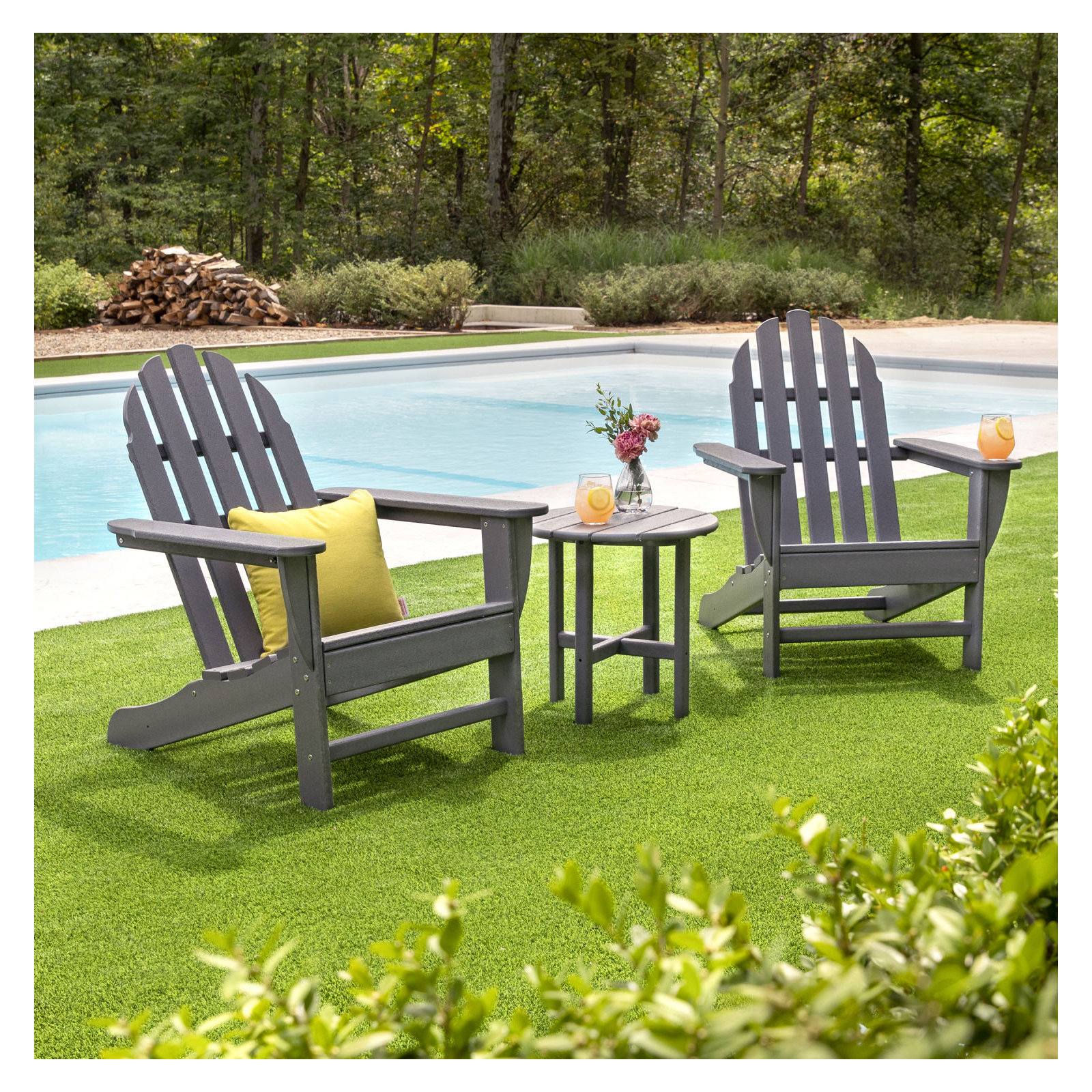 POLYWOOD Classic Adirondack 3 Piece Seating Group, Slate Gray