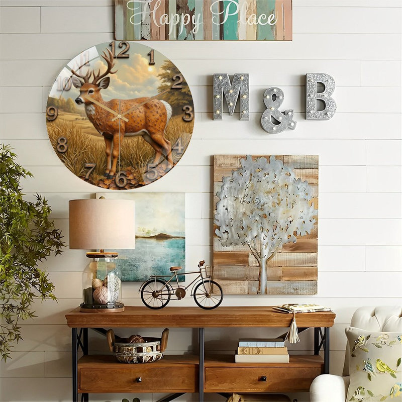 Horloge murale rustique en forme de cerf, horloge murale 12 po