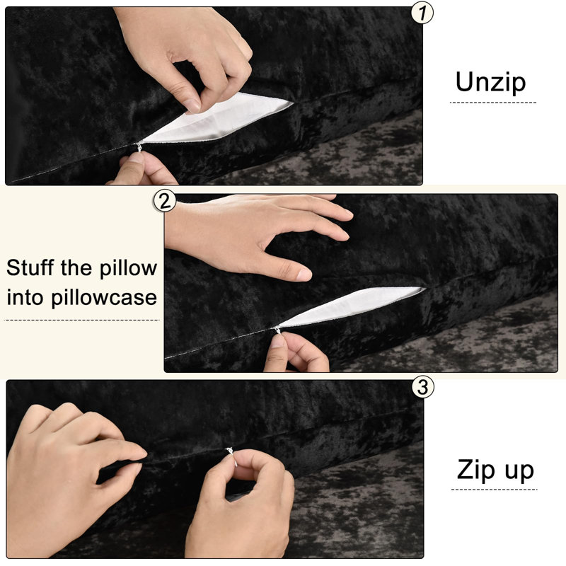 PHF Super Soft Velvet Zippered Body Pillowcase, 1 Pack Luxury Cozy Warm Pillow Sham Cover with Zipper, 20x54", Black