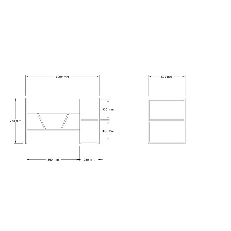 Bureau d'étude moderne avec de nombreuses tablettes, finition anthracite, 47,2 po x 29,1 po x 23,6 po | 100% panneau de particules enduit de mélamine, épaisseur: 0,7 pouce | Conception murale, idéale pour les décors industriels et scandinaves