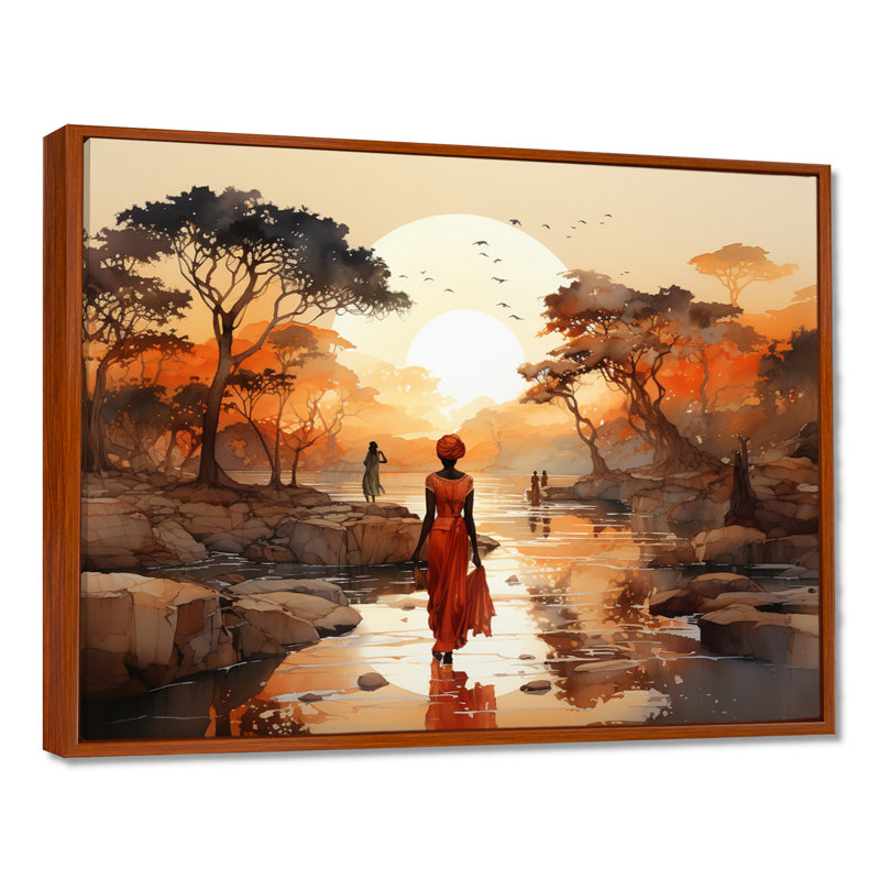 «African Journey Landscape», reproduction d'art sur toile, art africain, H 24 po x l 32 po, Reproduction avec cadre flottant