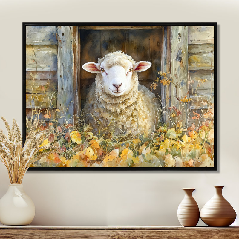 Dulinsky Sheep Floral Portrait At The Barn - Sheep Large, art mural, H 34 po x l 44 po, Noir, noir, noir, noir