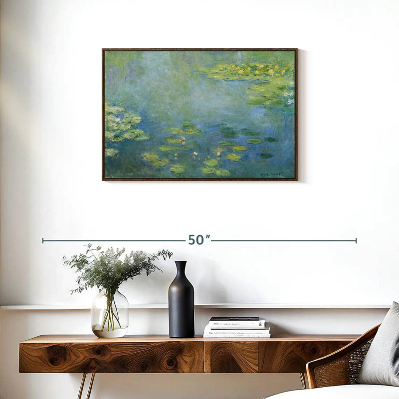 Nymphéas III, 31 po x 21 po, Cadre flottant noyer