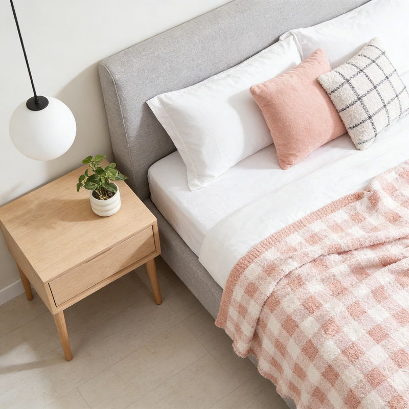 Jeté réversible à carreaux, doux tricot en microfibre pour canapé et lit, jeté douillet et réversible, L 60 po x l 50 po