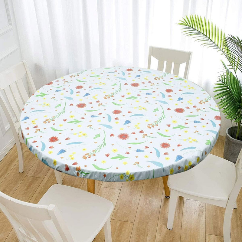 Waterproof Round Tablecloth Elastic Edged Fitted Table Cover (35-43 Inch In Diameter,White)