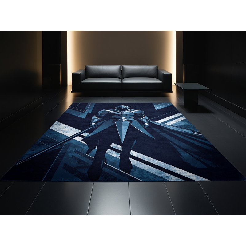 Tapis géométrique bleu lavable à la machine Alan Elf Warrior, 8 x 10