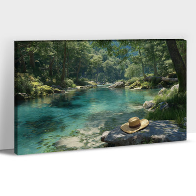 Large Nature Landscape Wall Art - Forest Stream, reproduction d'art sur toile pour cadre de pin