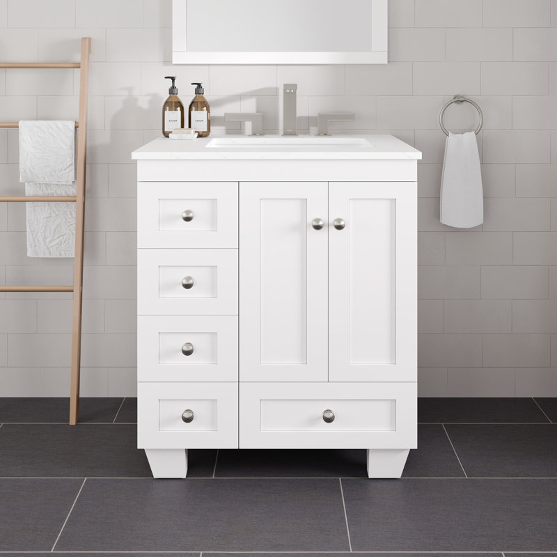 Acclaim Single Sink Bath Vanity With Carrara Quartz Top And Undermount Porcelain Sink, 28"
