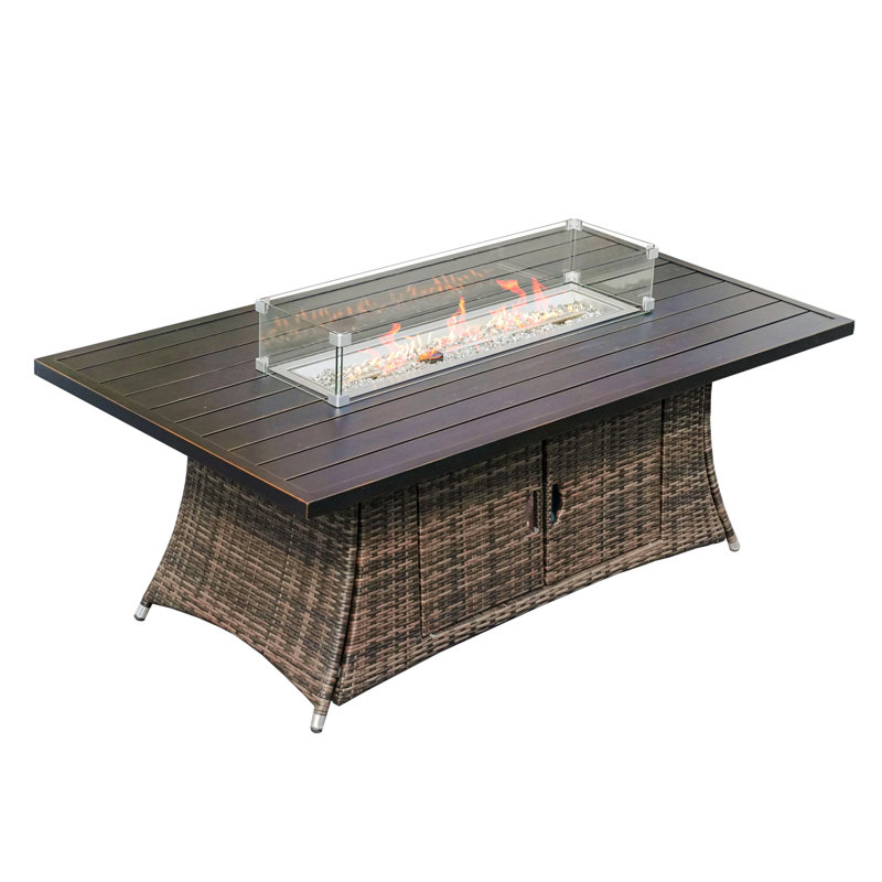 Table de foyer d'extérieur au gaz en osier brun
