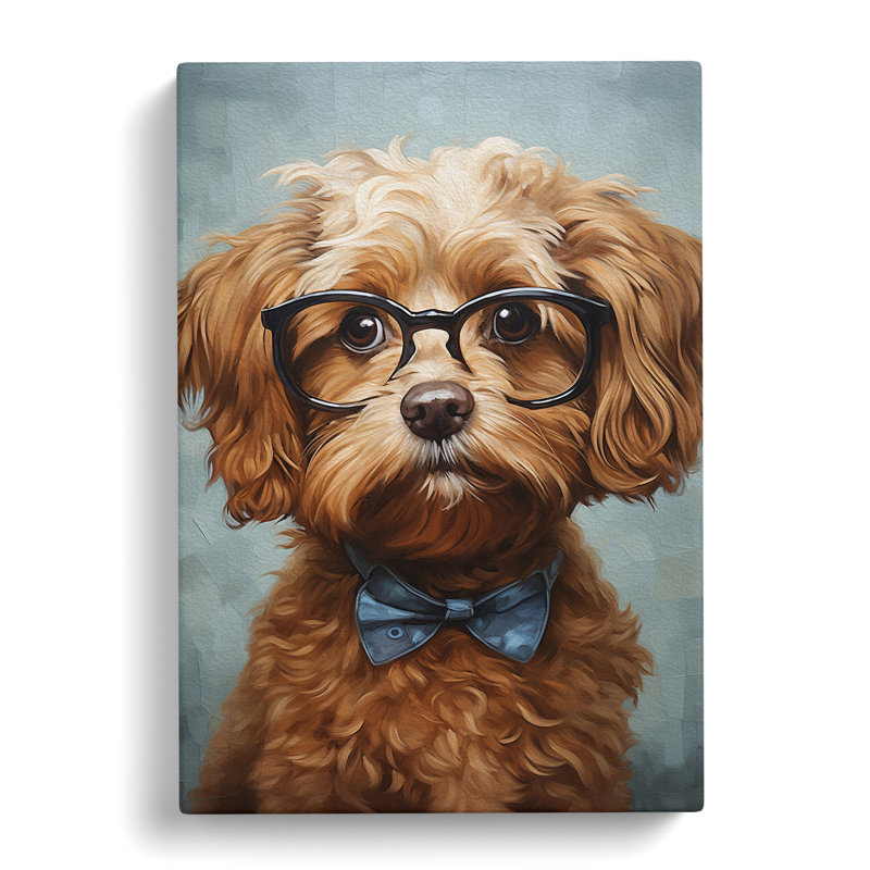 Cockapoo With Glasses Painting - Wrapped Canvas Print, 50cm H x 35cm W x 3cm D