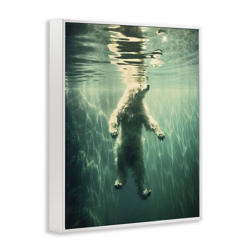 Giclée encadrée d'ours flottant, design par Decent Exposures, H 14 po x l 11 po, Estampe numérique encadrée blanc bord de mer