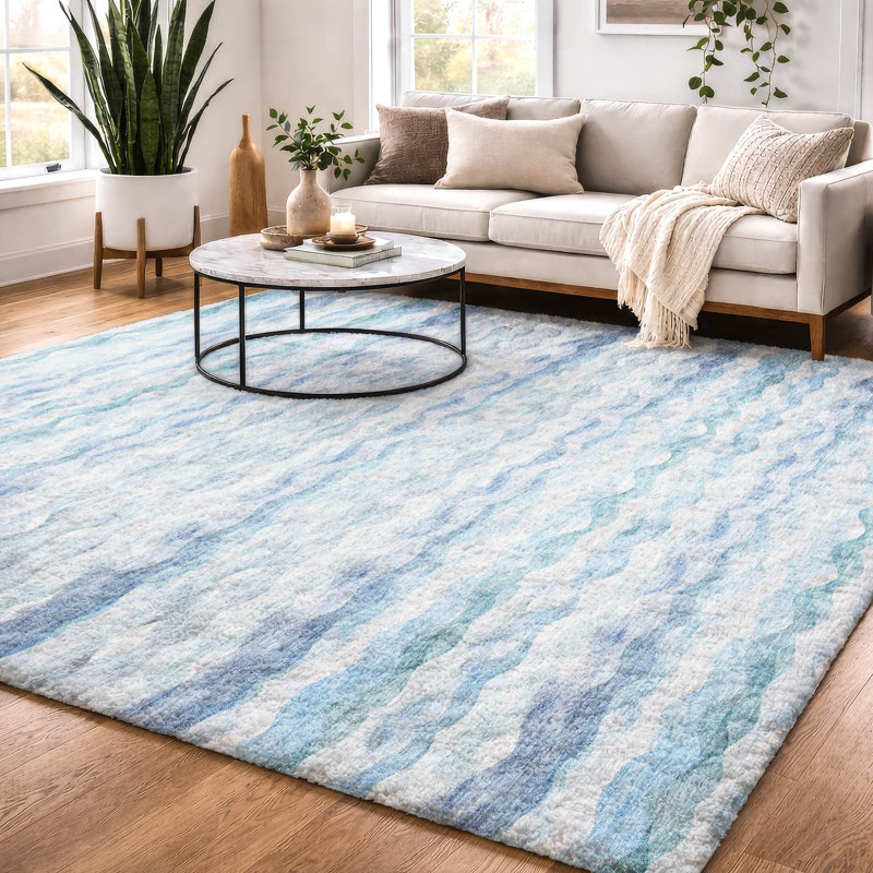 Premium Machine Washable Dream Shag ADS195 Ribbons Rug, Blue, 8' x 10'