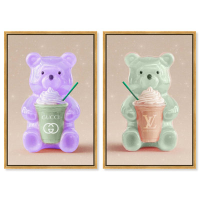 Ensemble de décoration murale pour chambre à coucher «Gummy Bear Coffee» par Art Remedy, cadre doré, 16 x 24