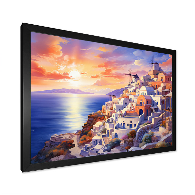 " Greece Oia Splendour II ", H 12 po x l 20 po, Cadre simple noir