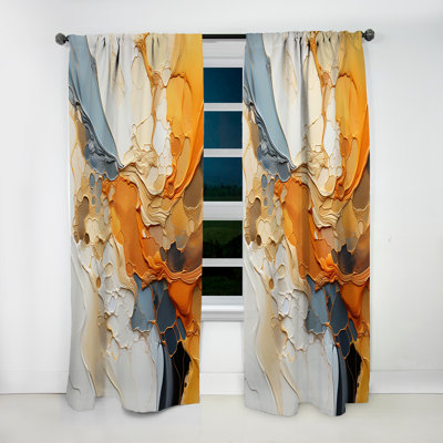 Orange Blue Line Art Abstract Expressionism - Line Art Curtain - Velvet Room Darkening - 1 Panel