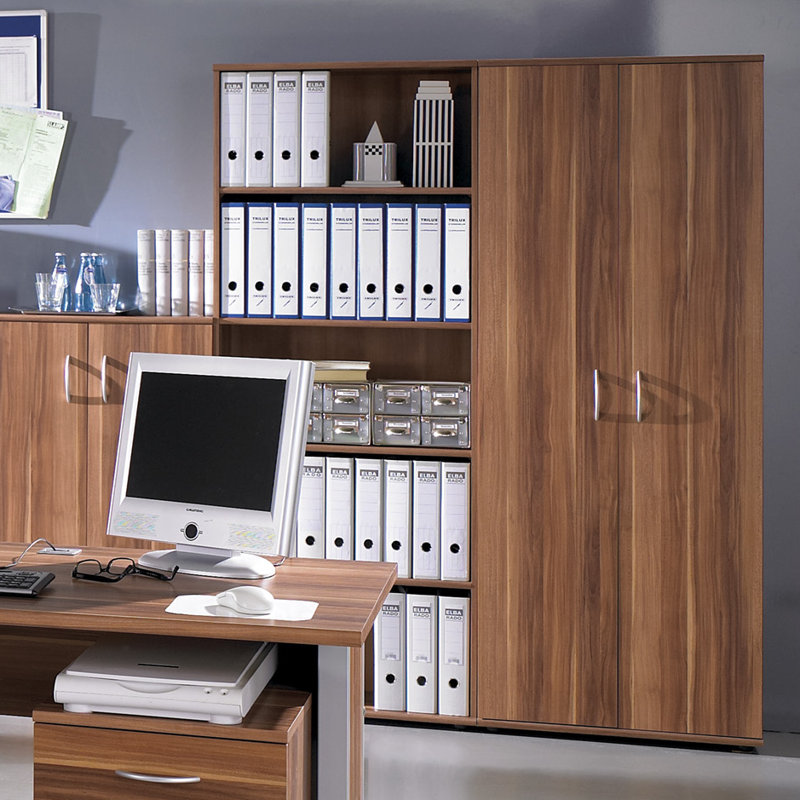 Power 2 -Door 5 -Shelf Storage Cabinet, Walnut