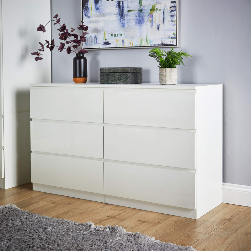 Rishin 6 Drawer  High Gloss Chest Storage Unit, White