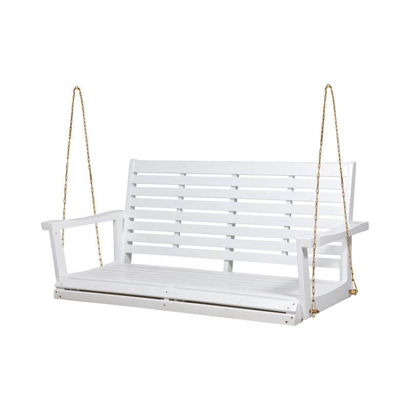 Banc de balançoire avec chaîne de suspension Mania, en lattes de bois d'acacia blanc, Blanc