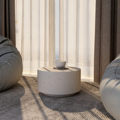36" Modern Fiberstone Coffee Table - Round Stone Accent Center Table - All-Weather Indoor Outdoor Wide Patio Table