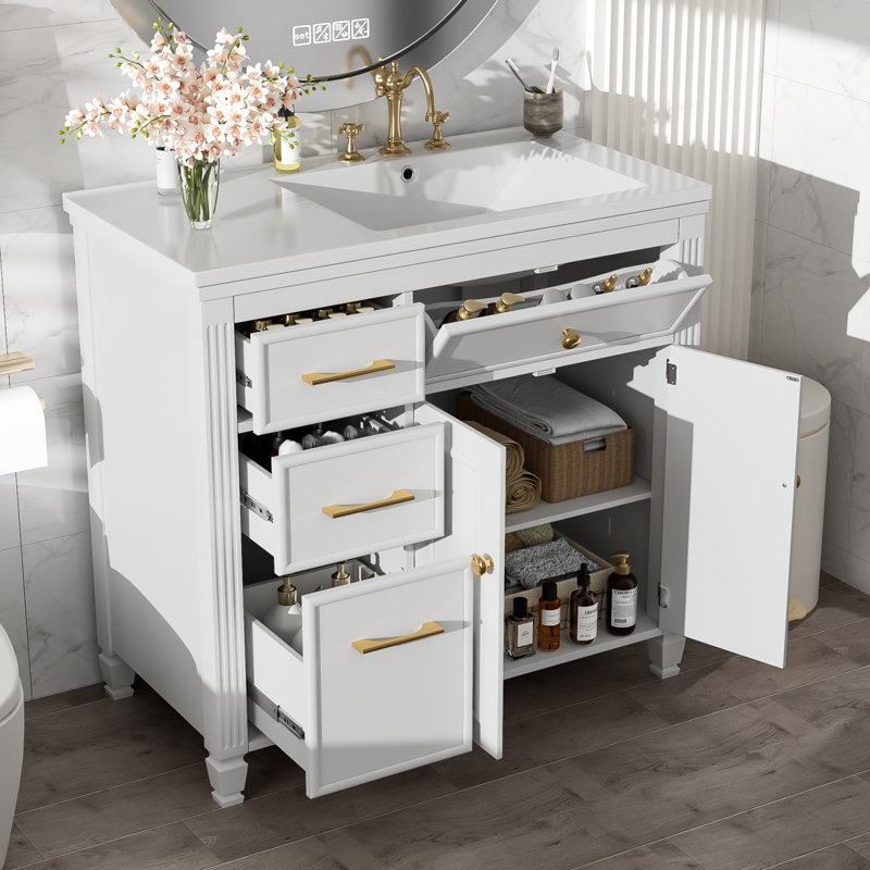 Meuble-lavabo simple 36 po avec comptoir, Blanc