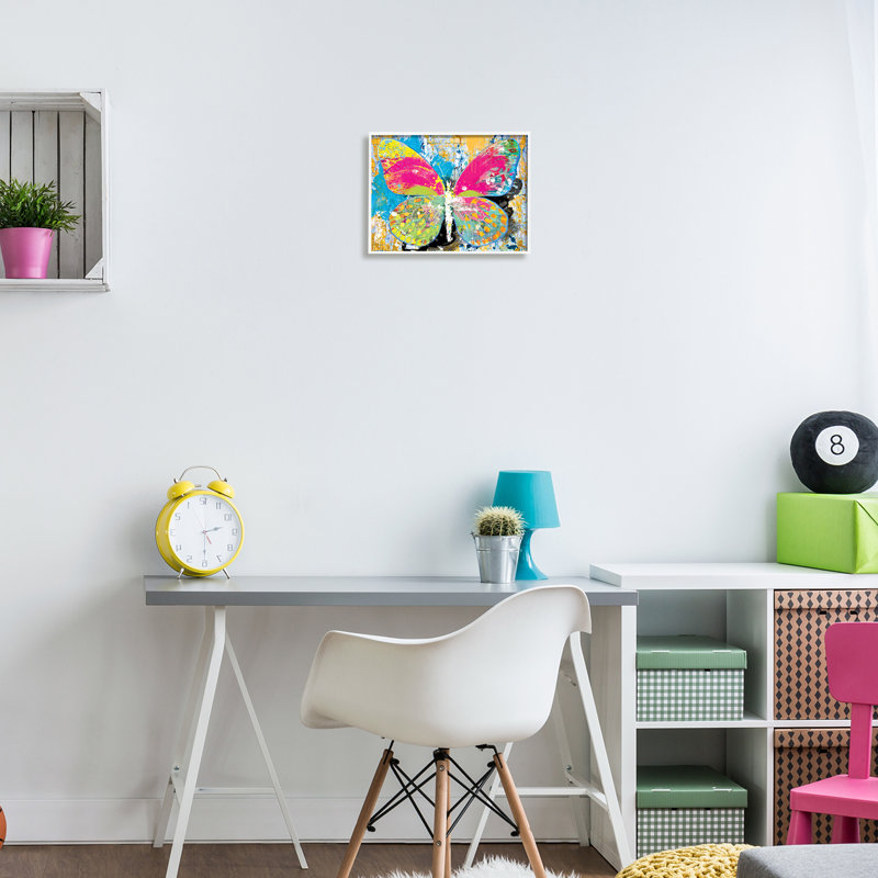 Illustration moderne et moderne d'un collage de papillons vifs par Porter Hastings - Peinture, H 11 po x l 14 po x P 1,5 po