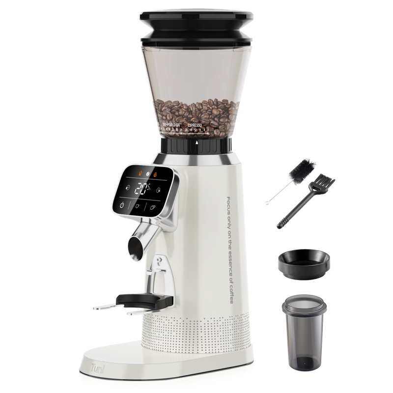 Tuni G2 Conical Burr Coffee Grinder, 70 Grind Settings Anti-static Burr Mill, Precision Electronic Timer and LED Touchscreen for Espresso/Drip/Cold Brew/French Press, Stainless Steel, Ivory