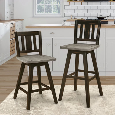 Ensemble de 2 chaises à hauteur de comptoir, chaise de salle à manger pivotante grise à 360 degrés, dossier à lattes verticales