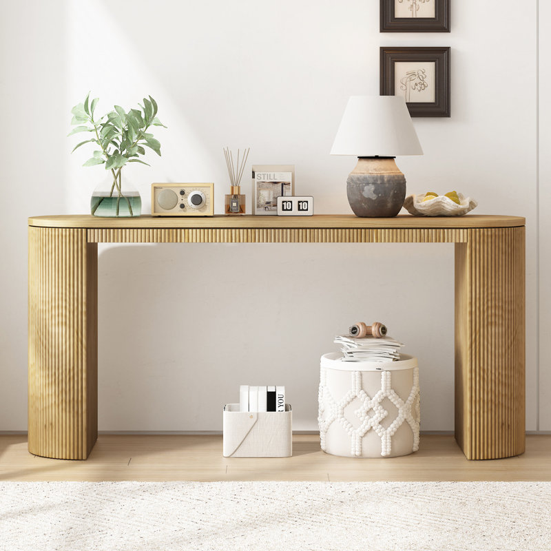 Console courbée tendance avec rayures verticales - Bureau en pin spacieux pour la construction de maisons et le processus d'assemblage sans effort