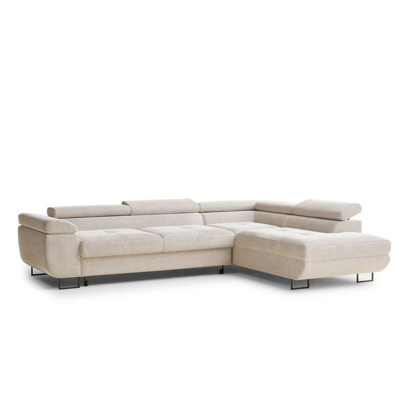 4 Seater Reclining Corner Sofa , Right Hand Facing, Light Cream Polyester/Chenille
