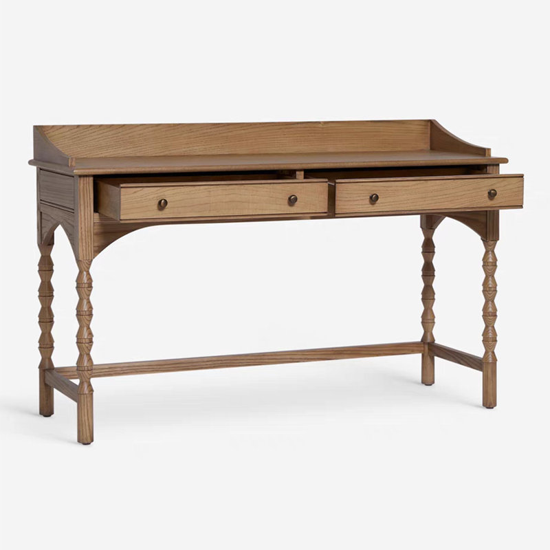 Bureau de salon de style français léger, H 31,89 po x l 62,99 po x P 19,69 po, Brun