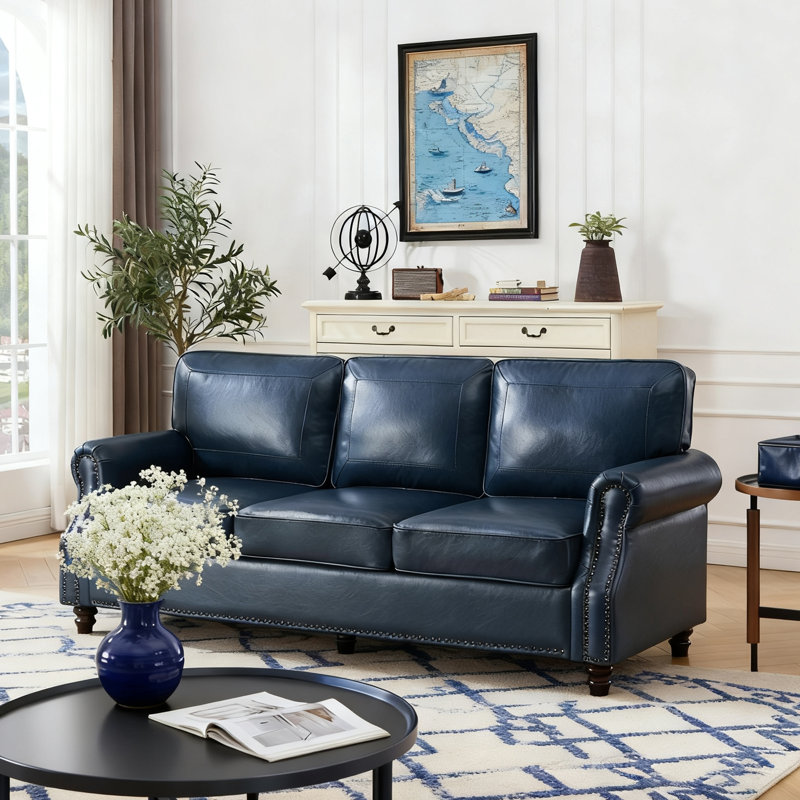 Amarius 80" Wide Rolled Arm Sofa, Bleu